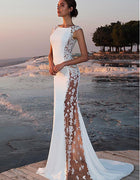 Cross-border European and American Evening Dress Lace Stitching Super Long Dress Vacation Sexy Hollow Female Amazon Factory