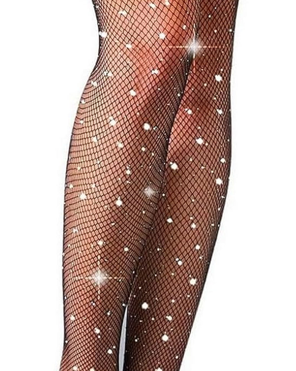 Women'S Fishnets Sparkly Tights High Waist Stockings Pantyhose (Black)