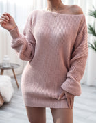 Real shot autumn and winter Europe and the United States long sleeve collar casual loose knitted sweater dress Amazon explosions cross-border women's clothing