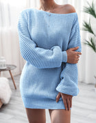 Real shot autumn and winter Europe and the United States long sleeve collar casual loose knitted sweater dress Amazon explosions cross-border women's clothing
