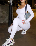 Fall Winter Hot-Selling Women'S Clothing Long Sleeve Jumpsuit Yoga Sexy One-Piece Square Collar Sportwear