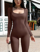 Fall Winter Hot-Selling Women'S Clothing Long Sleeve Jumpsuit Yoga Sexy One-Piece Square Collar Sportwear