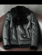2023 New Men's Winter Oblique Zipper Fur Conjoined Men's Leather Jacket Fur Lapel Motorcycle Fur Coat