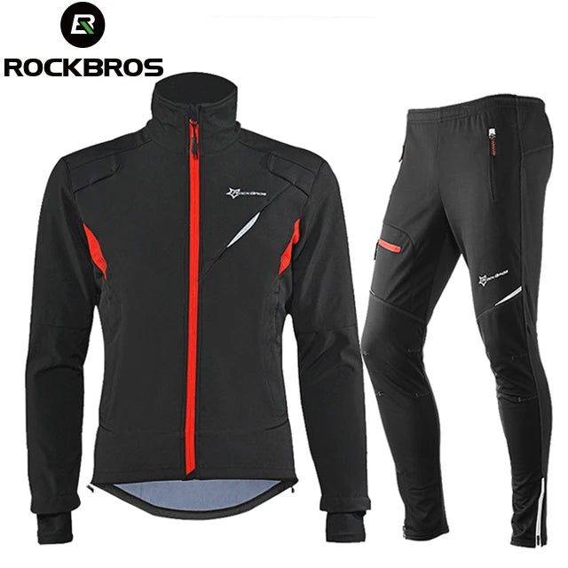 ROCKBROS Long sleeve Cycling Sets Winter Thermal Fleece Jersey Windproof Reflective Jacket Bicycle Sportswear Cycling Clothings