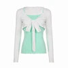 Women's Cute Full Sleeve T-Shirt Cami Top Two Piece Set Cardigan Casual Breathable Anti-UV Eco-Friendly Knitted Summer Student