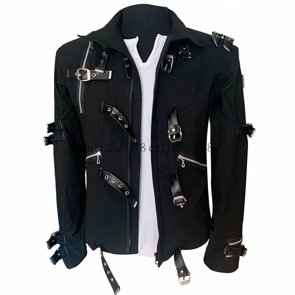 Impersonator Michael Jackson BAD Concert Jacket with Punk Rivet Black Outwear for Men