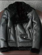 2023 New Men's Winter Oblique Zipper Fur Conjoined Men's Leather Jacket Fur Lapel Motorcycle Fur Coat