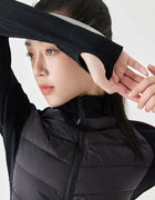 Xsunwing Women Full Zipper Sportswear Long-Sleeved Standing-collar Outdoor Running Jackets Yoga Warm Down Coat With Thumb Hole