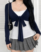 Women's Long Sleeve Tie Front Crop Shrug Cardigan Soft Stretch Bolero Open Front Ballet Cover Up Casual Y2K Top