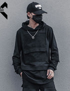 Harajuku Hoodie for Men Patchwork Design Black Sweatshirt Slim 2026 Autumn Dark Cotton Pullover Streetwear Men Clothing