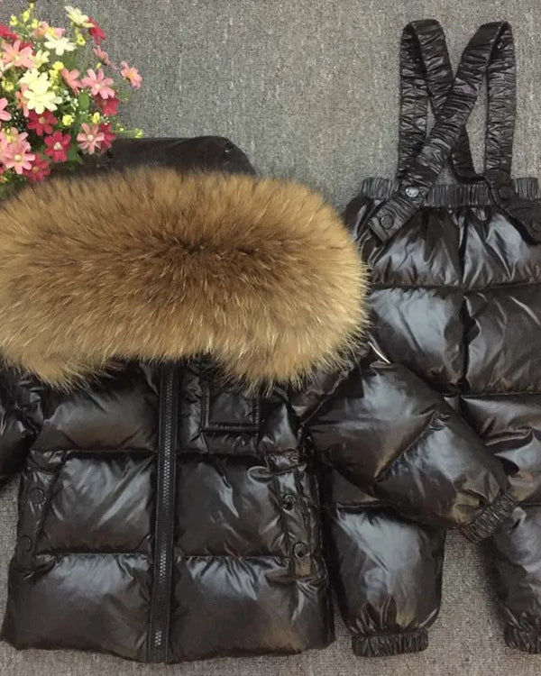 Russian Winter Down Suit Super Warm Children Winter Suits Boys Girl Duck Down Jacket+overalls 2 Pcs Clothing Set  Kids Snow Wear