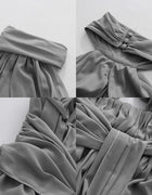 Elegant Gray Halter Cutout Maxi Dress Women Ruched Waist Self Tie Sash Backless Flowy Pleated Long Evening Bridesmaid Wholesale