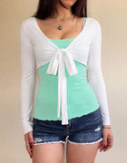 Women's Cute Full Sleeve T-Shirt Cami Top Two Piece Set Cardigan Casual Breathable Anti-UV Eco-Friendly Knitted Summer Student