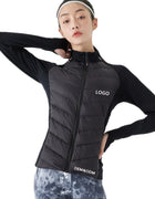 Xsunwing Women Full Zipper Sportswear Long-Sleeved Standing-collar Outdoor Running Jackets Yoga Warm Down Coat With Thumb Hole