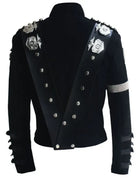 Impersonator Michael Jackson Costumes Jacket Stuff BAD Black With Silver Eagle Badges Punk Metal woolen Clothing