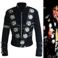Impersonator Michael Jackson Costumes Jacket Stuff BAD Black With Silver Eagle Badges Punk Metal woolen Clothing