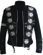 Impersonator Michael Jackson Costumes Jacket Stuff BAD Black With Silver Eagle Badges Punk Metal woolen Clothing