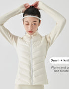 Xsunwing Women Full Zipper Sportswear Long-Sleeved Standing-collar Outdoor Running Jackets Yoga Warm Down Coat With Thumb Hole
