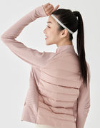 Xsunwing Women Full Zipper Sportswear Long-Sleeved Standing-collar Outdoor Running Jackets Yoga Warm Down Coat With Thumb Hole