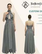 Elegant Gray Halter Cutout Maxi Dress Women Ruched Waist Self Tie Sash Backless Flowy Pleated Long Evening Bridesmaid Wholesale