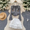 French Sweet & Spicy Vacation Knitted Halter Top with Strawberry Crochet & Irregular High-Waisted Midi Skirt