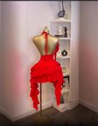 In stock for 2025, Evening European and American women's clothing, sleeveless V-neck, halter, irregular tassel, backless