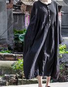 2024 New Vintage Artistic Cotton Linen Lantern Sleeve Long Sleeve Dress Slimming Zen Robe