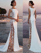 Cross-border European and American Evening Dress Lace Stitching Super Long Dress Vacation Sexy Hollow Female Amazon Factory