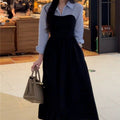 Plus Size Early Autum New Women's Fake Two-Piece Shirt Black Long-Sleeved Dress High-End Matching Set