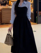 Plus Size Early Autum New Women's Fake Two-Piece Shirt Black Long-Sleeved Dress High-End Matching Set