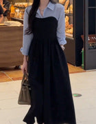 Plus Size Early Autum New Women's Fake Two-Piece Shirt Black Long-Sleeved Dress High-End Matching Set