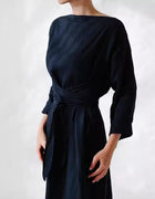 2023 new cotton and linen dress long sleeve off-neck lace-up dress