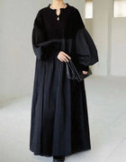 2025 Japanese Style Autumn New Pleated Diamond Pattern Sweater Spliced Long Dress in Stock