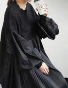 2025 Japanese Style Autumn New Pleated Diamond Pattern Sweater Spliced Long Dress in Stock
