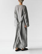 2023 new cotton and linen dress long sleeve off-neck lace-up dress