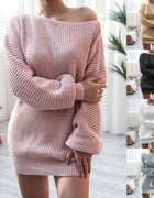 Real shot autumn and winter Europe and the United States long sleeve collar casual loose knitted sweater dress Amazon explosions cross-border women's clothing