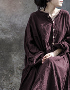 2024 New Vintage Artistic Cotton Linen Lantern Sleeve Long Sleeve Dress Slimming Zen Robe