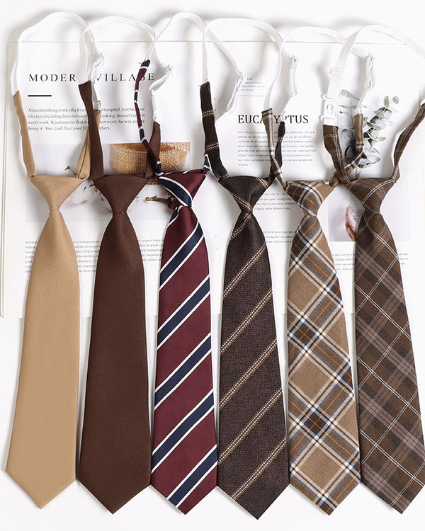 Japanese JK Academic Style Brown Retro Tie Female Lazy Wine-Free Red Shirt Accessories All-Match Black Stripe