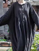 2024 New Vintage Artistic Cotton Linen Lantern Sleeve Long Sleeve Dress Slimming Zen Robe