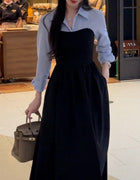 Plus Size Early Autum New Women's Fake Two-Piece Shirt Black Long-Sleeved Dress High-End Matching Set