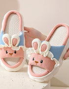 Cute lace rabbit parent-child male and female baby adult indoor and outdoor home wooden floor thickened linen Four Seasons slippers