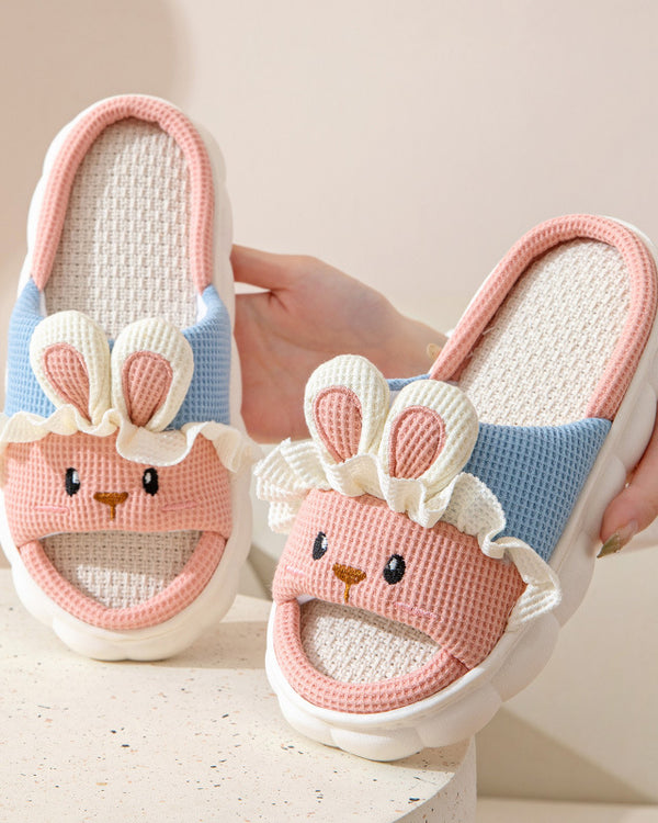 Cute lace rabbit parent-child male and female baby adult indoor and outdoor home wooden floor thickened linen Four Seasons slippers