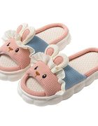 Cute lace rabbit parent-child male and female baby adult indoor and outdoor home wooden floor thickened linen Four Seasons slippers