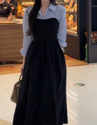 Plus Size Early Autum New Women's Fake Two-Piece Shirt Black Long-Sleeved Dress High-End Matching Set