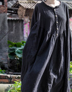 2024 New Vintage Artistic Cotton Linen Lantern Sleeve Long Sleeve Dress Slimming Zen Robe