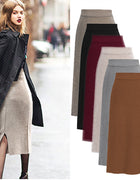 Winter Wool Skirt Women's Mid-Length Plus Size Angela Red Woolen Skirt Slit Hip Skirt High Waist Long Skirt