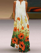2026 New Summer Women's Sleeveless Long Dress V-Neck Floral Print Dress European and American Cross-Border Foreign Trade Women's Clothing