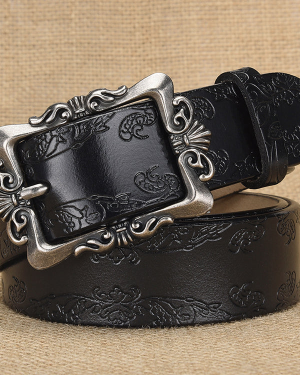 Cross-border European and American Women's Retro Belt Embossed Pattern Pin Buckle Belt Women's Ins Style All-match Simple Casual Pants Belt