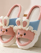 Cute lace rabbit parent-child male and female baby adult indoor and outdoor home wooden floor thickened linen Four Seasons slippers