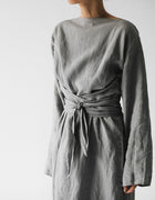 2023 new cotton and linen dress long sleeve off-neck lace-up dress